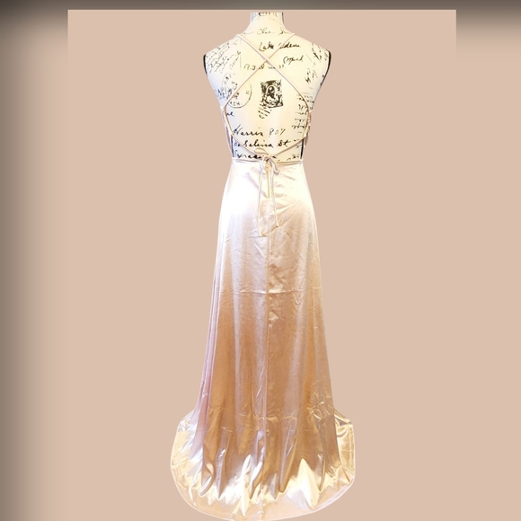 Windsor Laurel Lace-Up A-Line Slit Satin Formal Dress - Picture 9 of 13